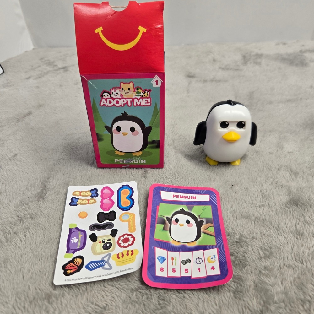 McDonalds Happy Meal Adopt Me Penguin Figure 2023 Toy with Stickers and Card